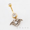 DANGLING ANTIQUE-STYLE BAT CHARM BELLY BUTTON NAVEL RING 316L SURGICAL STEEL